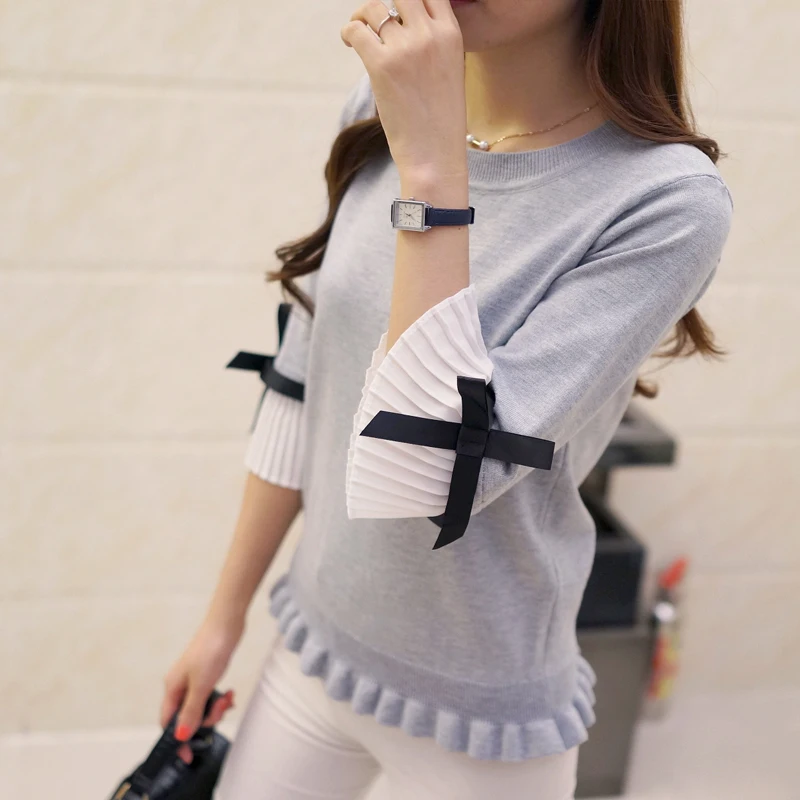 

Chic han edition sweater coat horn sleeve female new agaric sets chiffon cute sweater of girl