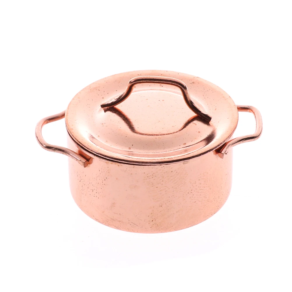 Cute Kitchen Copper Pot with Lid 1/12 Dollhouse Miniature Kitchen Decoration for Children Kid Kitchen Toys Dollhouse Kitchenware