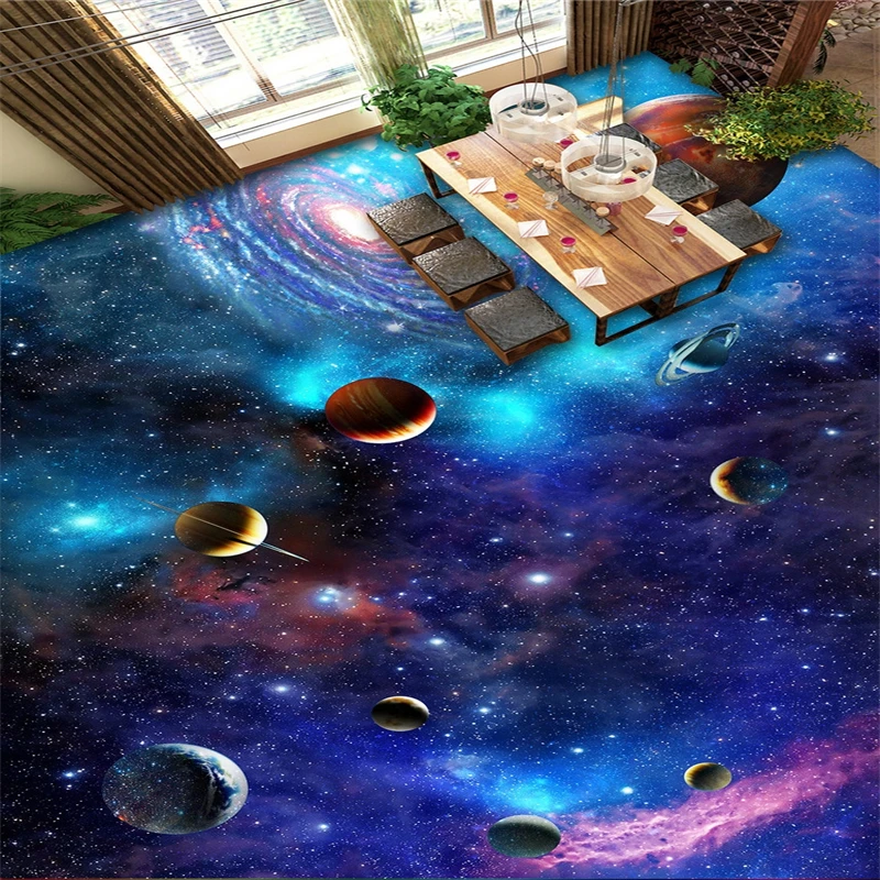 beibehang Cosmic galaxy stars Custom Photo Floor Wallpaper 3D Bathroom Floor Mural PVC Self-adhesive Floor Wallpaper 3d flooring