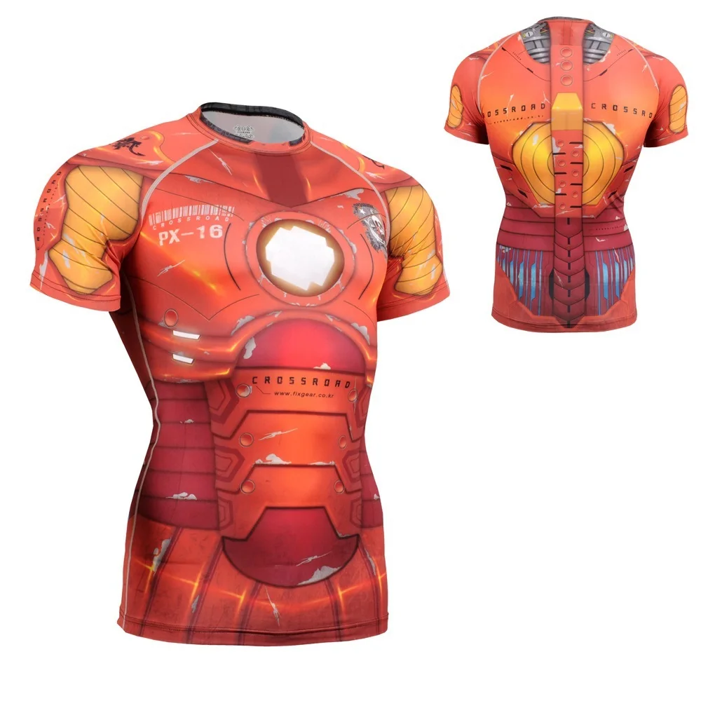 

IRON FIX Technical Full Graphic Short Sleeve Fitness Compression Base Layer Quick-drying Skin Tight MMA Gym Sports Tops Tee