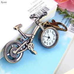 Unisex Men Women Antique Bronze Bicycle Bike Shape Quartz Pocket Watch Gift