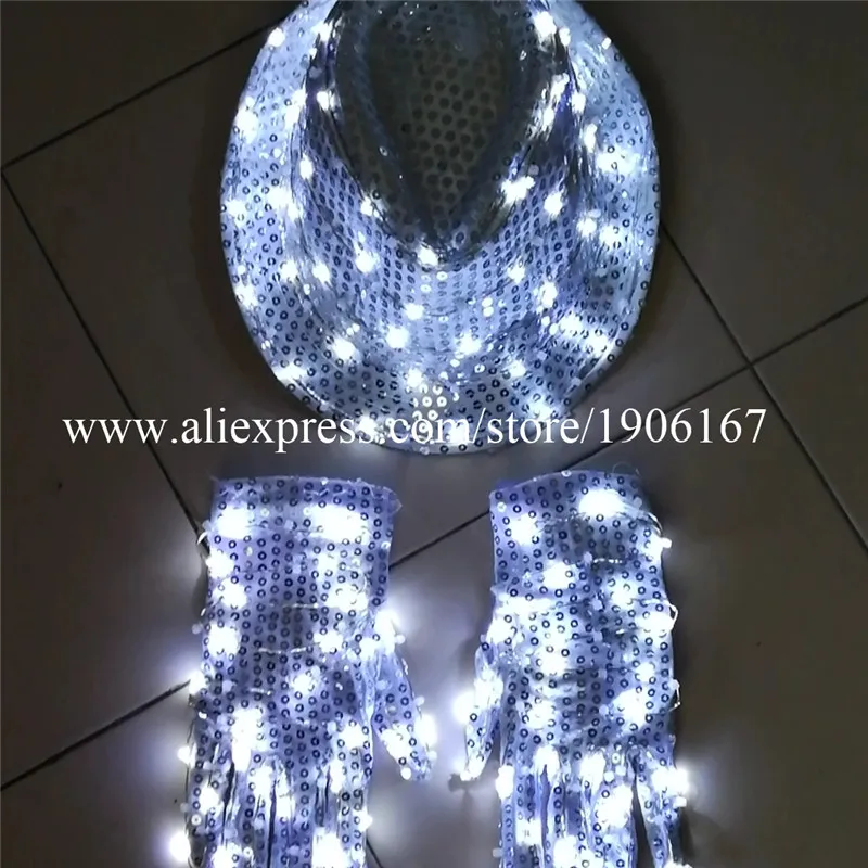 White LED Luminous Magic Hat Halloween Christmas Illuminated Gloves Dancing Bar DJ Club Party Event Show Led Light Up Stage Prop