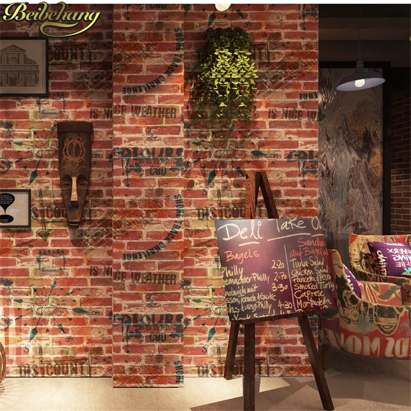 beibehang papel de parede Vintage stones brick wallpaper for wall Living room bedroom Graffiti letter wall papers wall paper