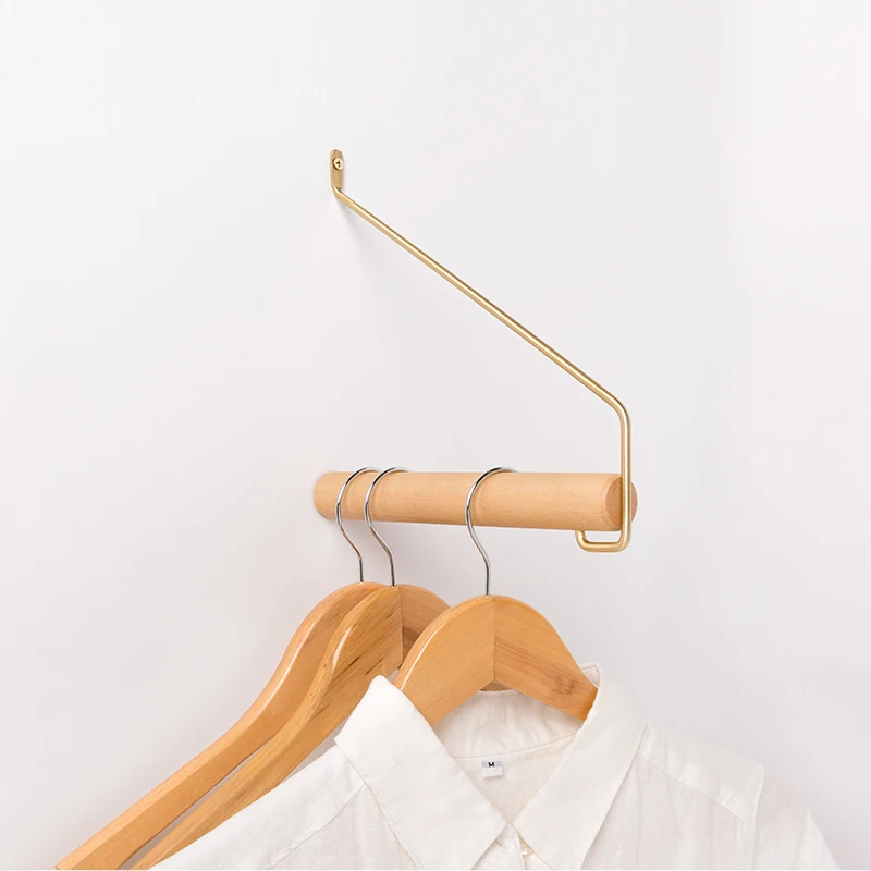 Nordic Brass Rack Solid Wood Hook Wall-mounted Clothes Hanger Storage Organizer Holder Bathroom Kitchen Home Decorations Tools