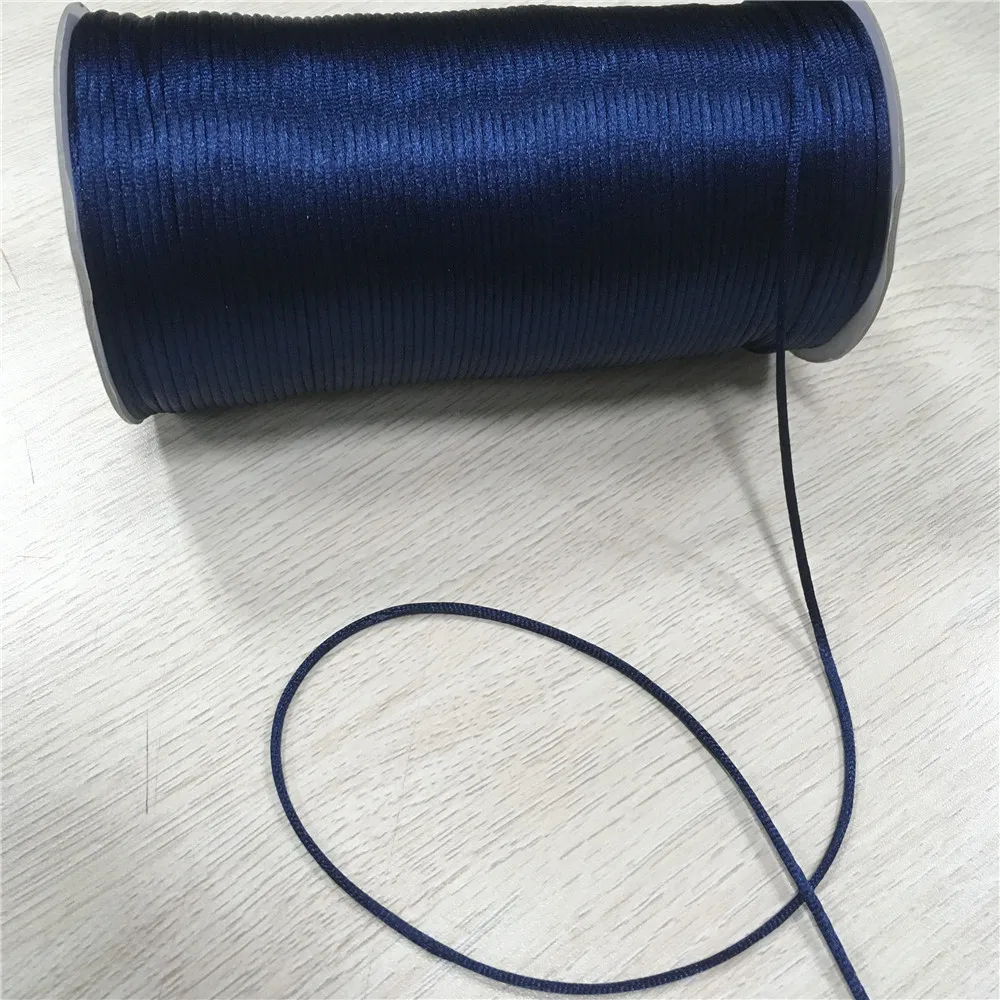 2mm 20m/lot Navy Blue Rattail Satin Nylon Trim Cord Chinese Knot Braided String Jewelry Findings Beading Rope R508