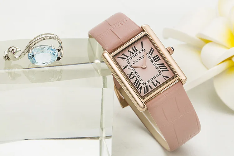 GUOU authentic Korean Edition watch rectangular belt retro Rome scale quartz watch wholesale