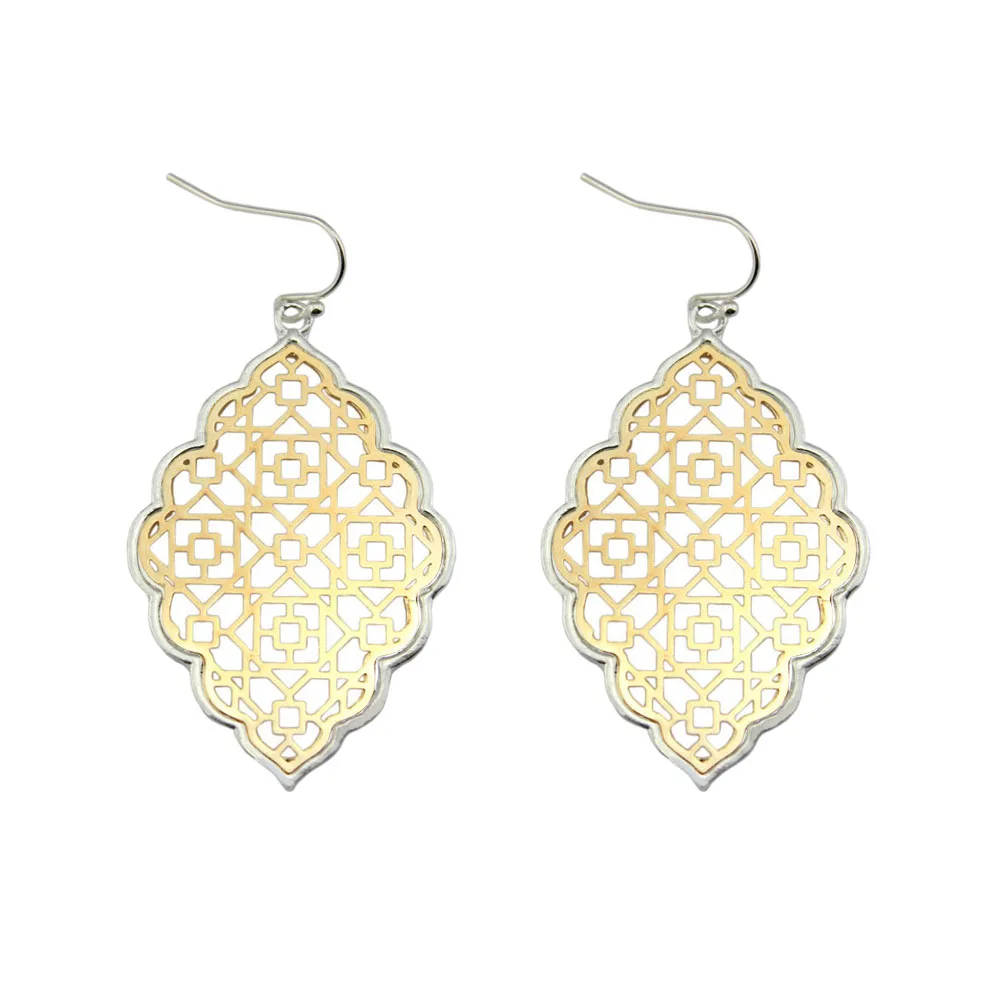 Fashion Large Gold Filigree Statement Earrings Geometric Trendy Two Tone Moroccan Earrings for Women Designer Jewelry Wholesale
