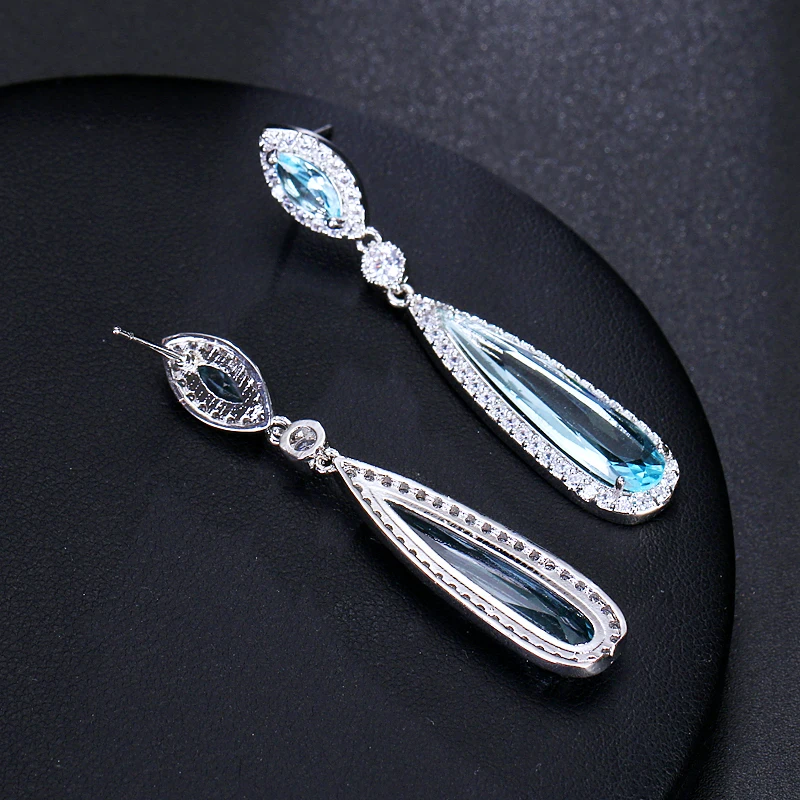 EMMAYA New Luxury Excellent Two Colors Crystal Long Drop High Quality CZ Earrings For Women Wedding Jewelry Gift