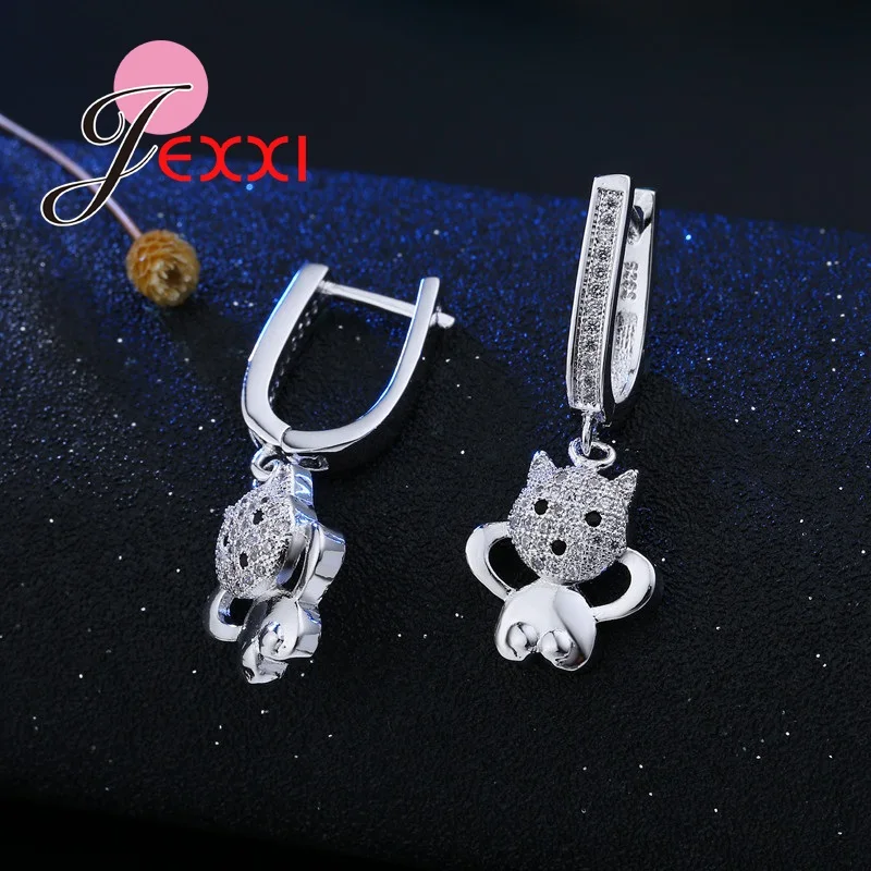 Conjuntos de joyas con patrón único de animales, pendientes de circonia, Collar de plata de ley 925, accesorios para fiesta de boda