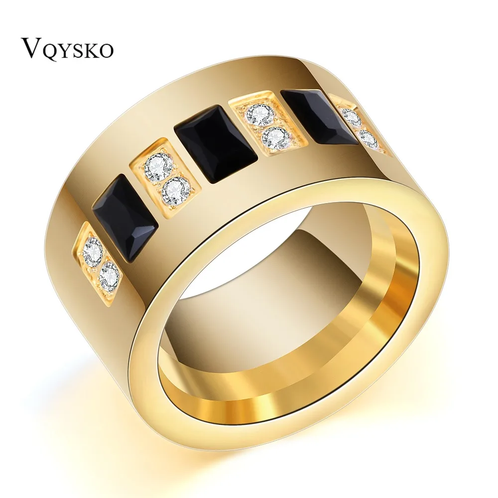 

Gold Color Stainless Steel White/Black CZ Zircon Channel Setting Wedding Ring for Women