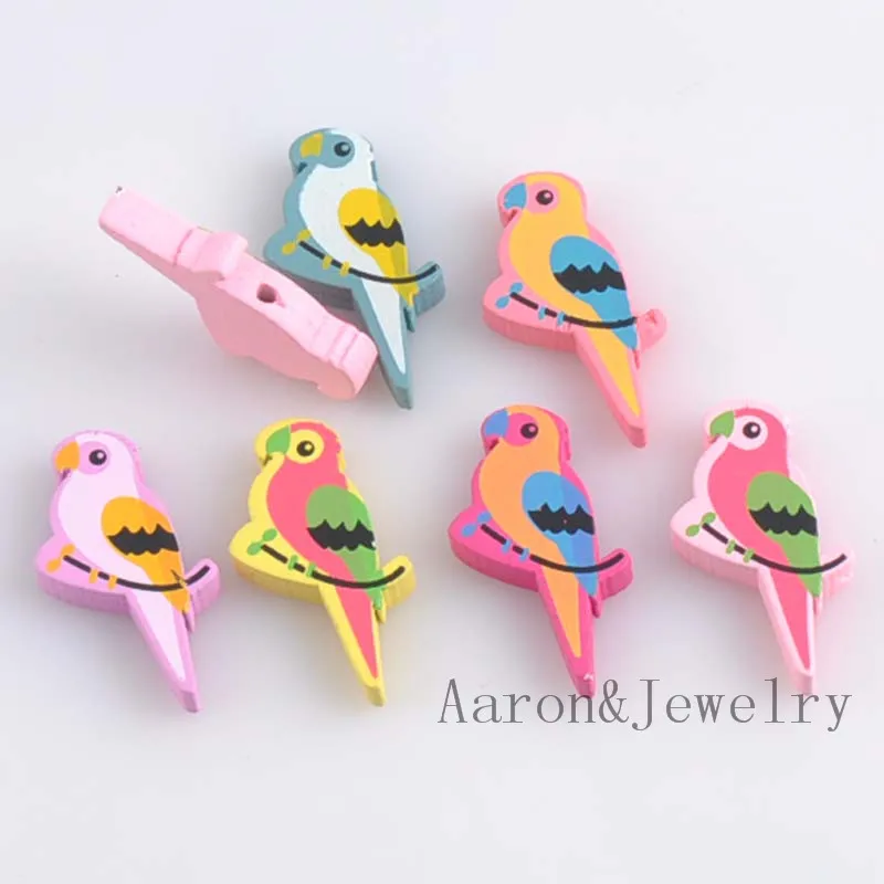 50pcs Mixed Parrot Pattern Wooden Spacer Beads For Jewelry making 31x15mm MT1440X