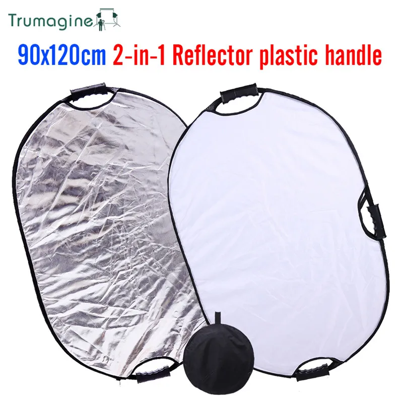 TRUMAGINE 90x120CM 2 IN 1 Silver/White Portable Collapsible Light Oval Reflector Light Reflector Diffuser Photography Reflector