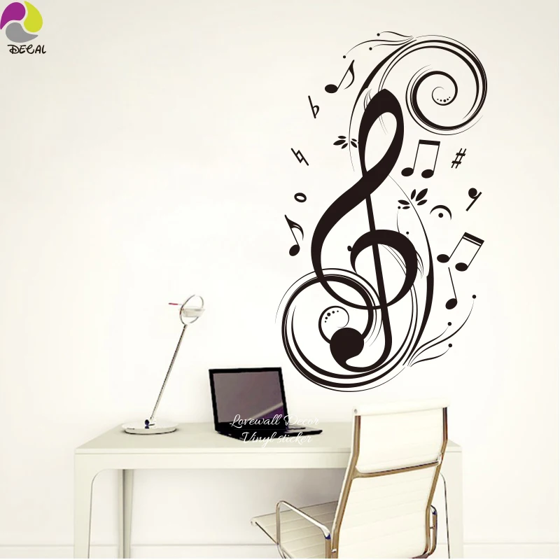 Music Note Large Note Floral Wall Sticker 95CMX56CM Musical Note Rock Jazz Band Wall Decal Baby Nursery Kids Room Vinyl Mural