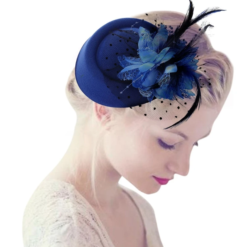 Hot New 1 Pc Girls Fascinator Hats Headband Women\'s Feather Flower Brides Hair Accessories Wedding 5 Colors High Quality