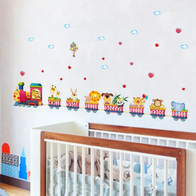 

[ZOOYOO] cartoon animal train wall stickers for kids rooms nursery baby children bedroom home decoration art decals