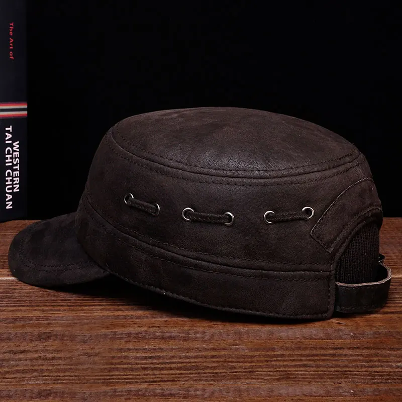 HL086 New Brand New Winter Warm Russian Real Leather Caps Hats Genuine Leather Baseball Caps