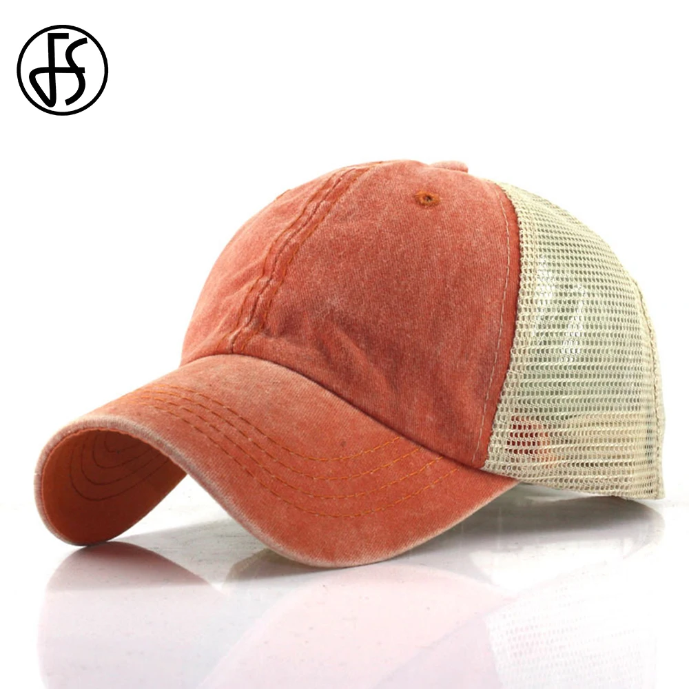 FS 2024 Orange Summer Mesh Trucker Hats For Men Breathable Women Baseball Cap Snapback Hat Streetwear Hip Hop Caps Gorra Mujer