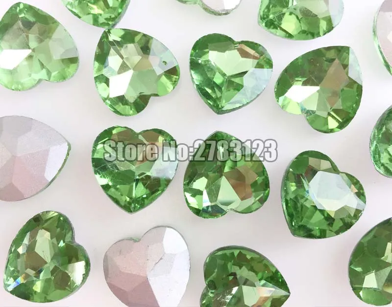 Model complete! Light green Glass Crystal heart shape pointback loose rhinestones, diy/Clothing accessories SWHP214