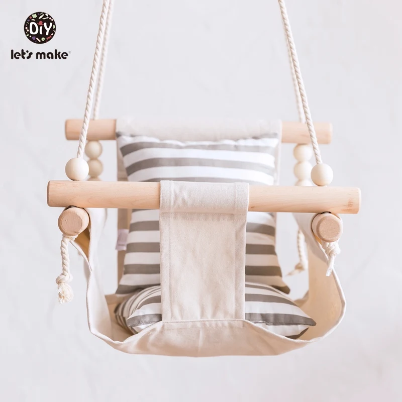 Let\'s Make Baby Swings Canvas Hanging Chair 13-24 Months Hanging Toys Hammock Safety Baby Bouncer Indoor Wooden Swing Rocker