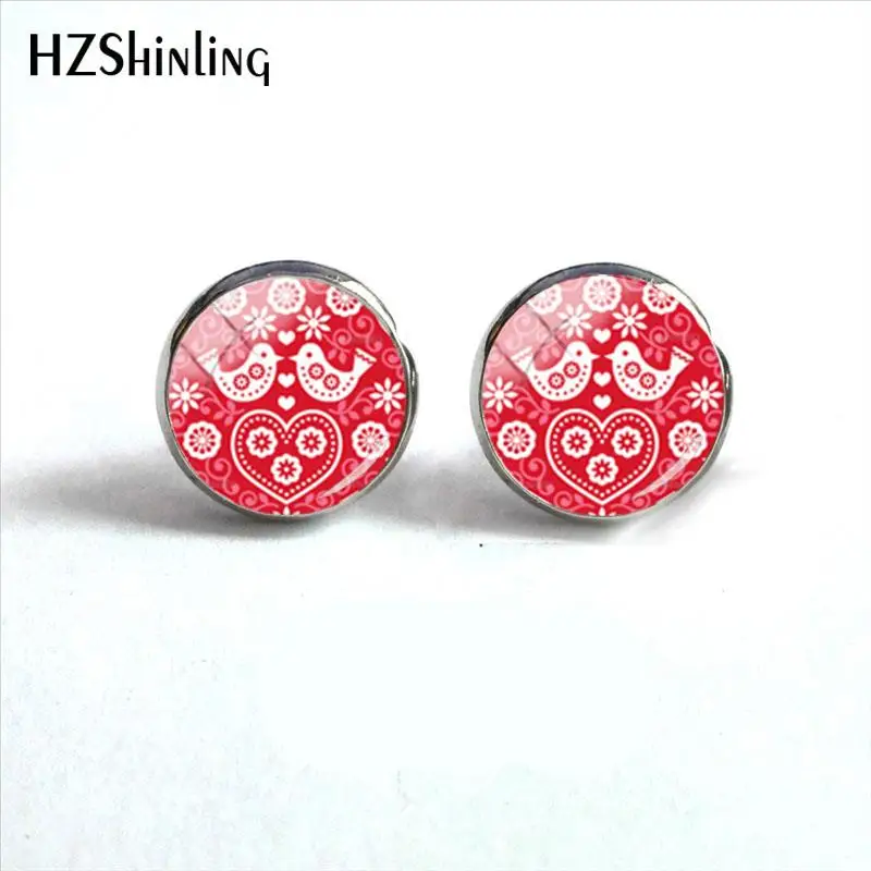 2018 New Polish Folk Art Patterns Earring Flowers Ear Stud Glass Cabochon Photo Earrings Hand Craft Jewelry HZ4