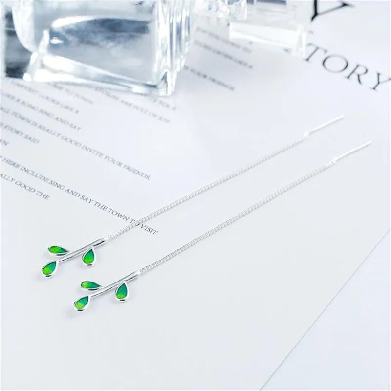 New Arrival piękny kolorowy liść linia uszna 925 srebro pozłacane osobowość narodowy kobiety prezent Dangle kolczyki SE792
