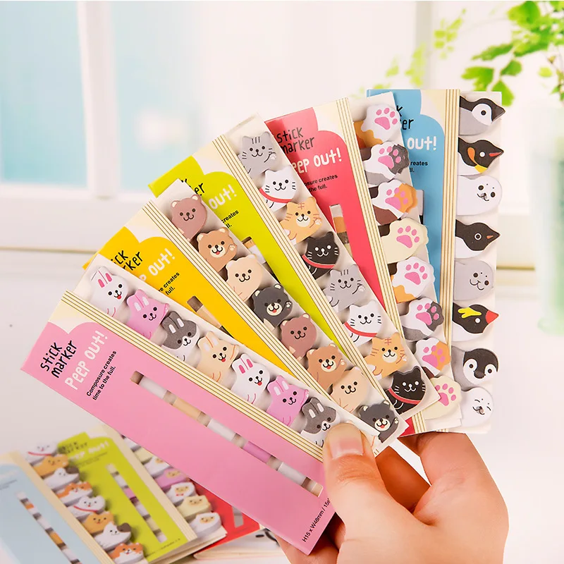 1 PCS Kawaii Stationery Cartoon Animals Marker Memo Pad Sticky Bookmark Flags Index Tab Sticky Notes Label Paper Stickers