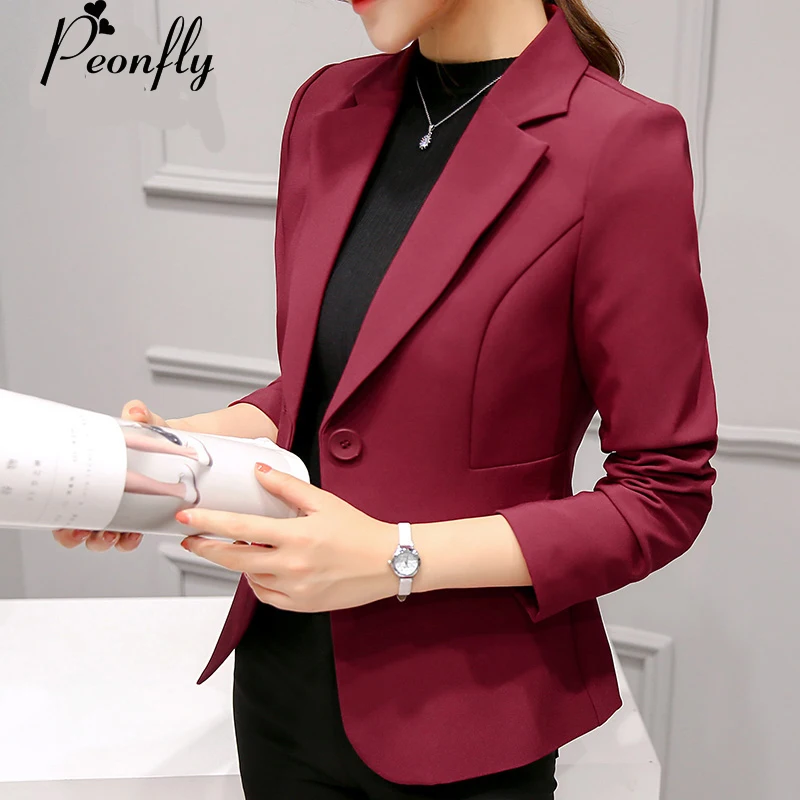 

PEONFLY Ladies Blazers New Fashion Single Button Blazer Women Suit Jacket bule/red Blaser Female Blazer Femme