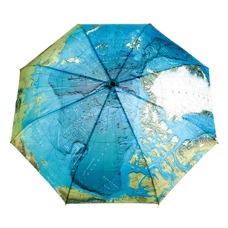 Creative World Map Automatic Umbrella For Women UV Folding Blue Ocean Land Umbrellas Rainproof Rain Sun Auto Umbrella