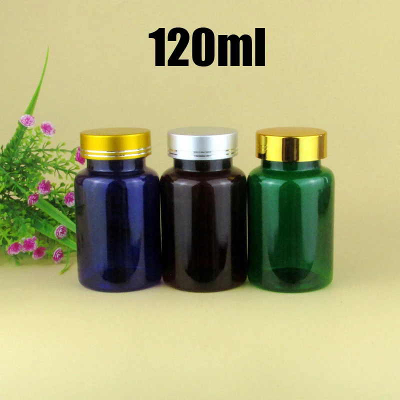 100pcs 120cc PET Samples Bottles, Medicine/Capsules/Pills/Powder/Vitamin Plastic Bottles 120ml--6 Colors Metal Lids