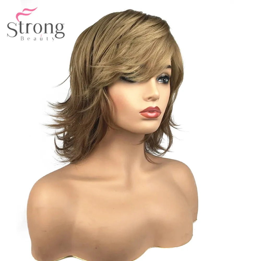 StrongBeauty Women's Synthetic Capless Wig Natural Hair Blonde Medium Straight Layered Haircut Celebrity Wigs