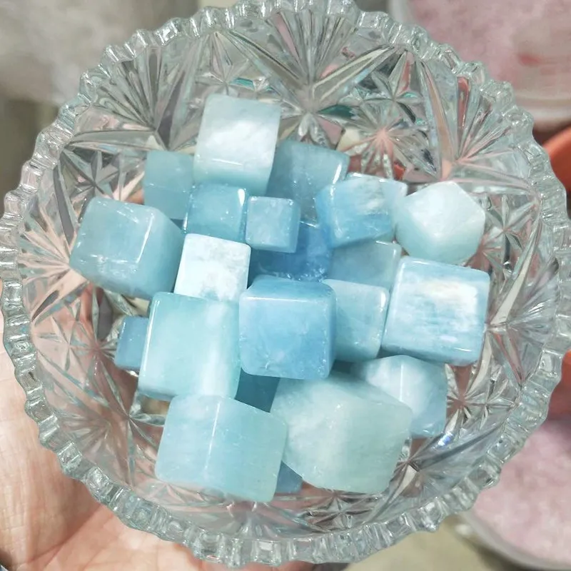 

Aquamarine quartz crystal square tumbled stone reiki healing natural stone and minerals home garden decoration for sale 100g