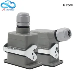 HDC-HE-006 rectangular heavy duty connector 6 core pins aviation Industrial automation control cabinet plug socket 10A 250V