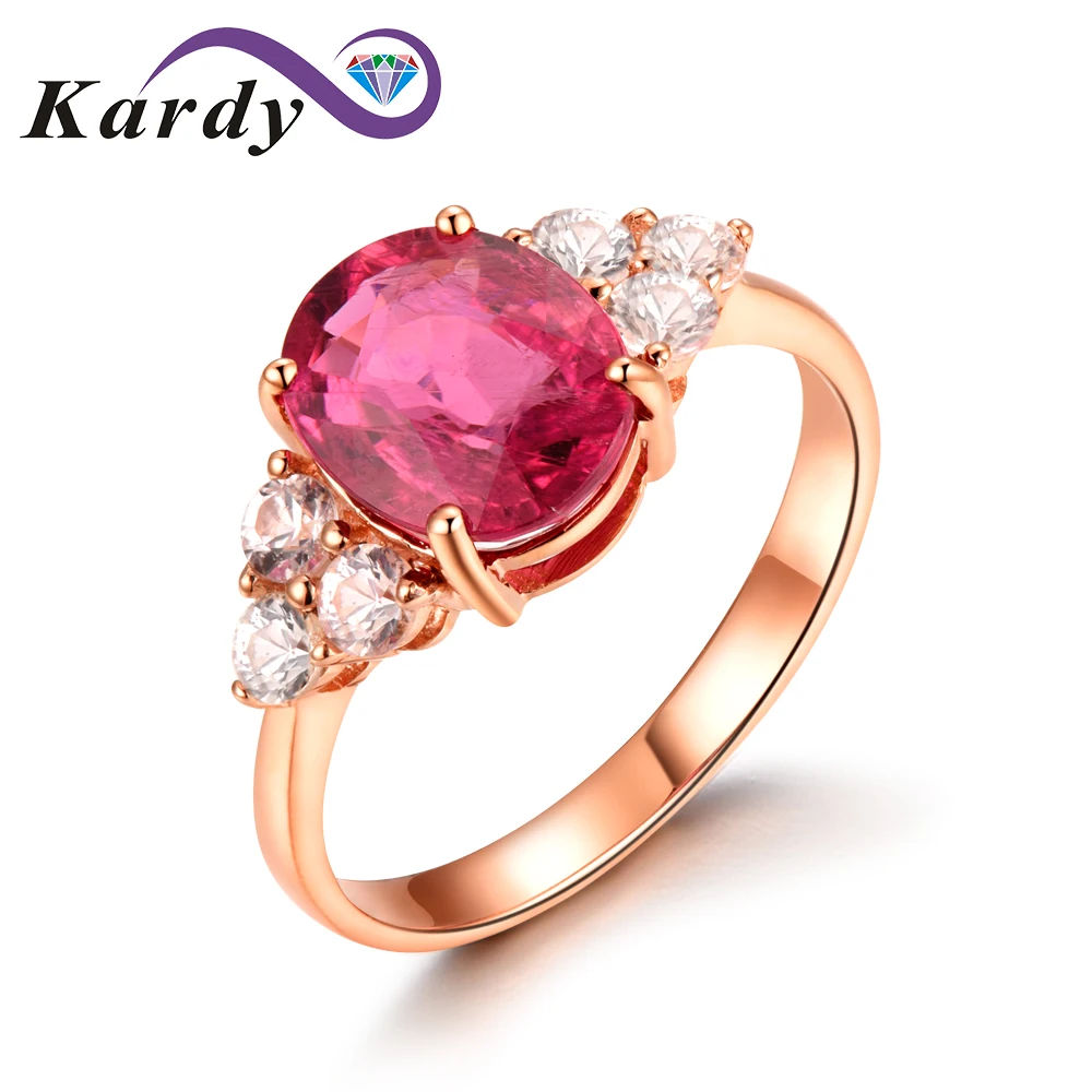 

Gorgeous Promise Gemstone Tourmaline Natural Diamond 14K Rose Gold Women Fashion Ring for Wedding Engagement Set