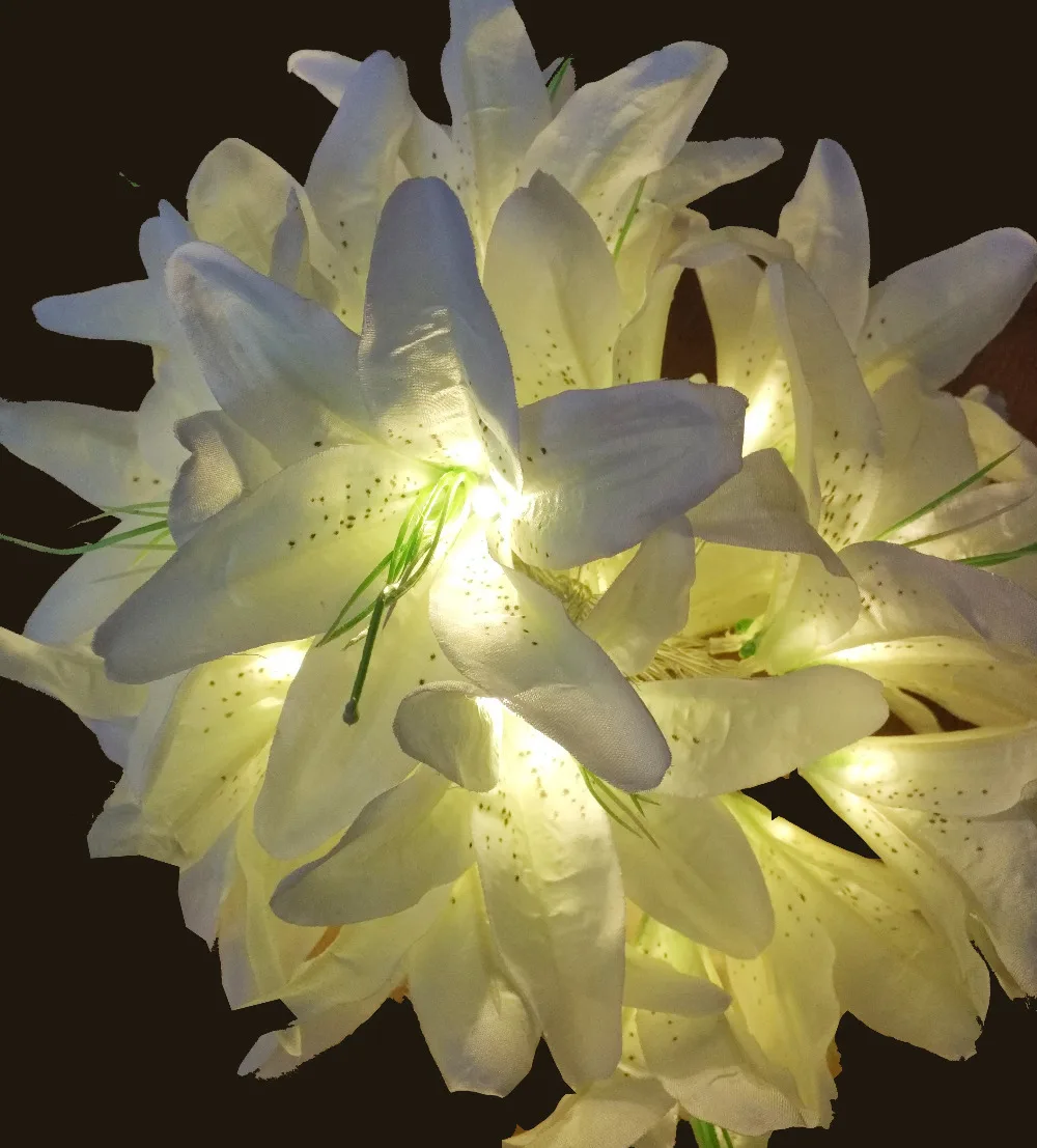 

Battery Powered Handmade White Lily Flower Fairy Light String ,Wedding Party, Bedroom, Christmas, Garden Decor