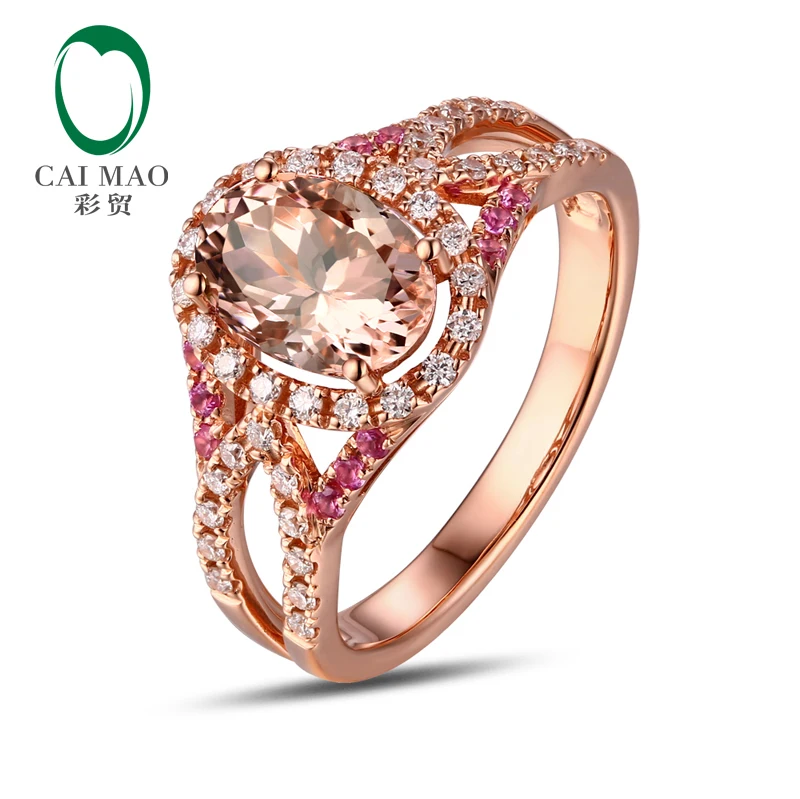 

14K Rose Gold 1.42CT Oval Cut Morganite 0.32ct Diamond & Sapphires Engagement Ring Free shipping