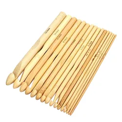 16pcs Bamboo Crochet Hook Set DIY Knitting Needles Handle Home Knitting Weave Yarn Crafts Household Knitting Tools 2mm-12mm