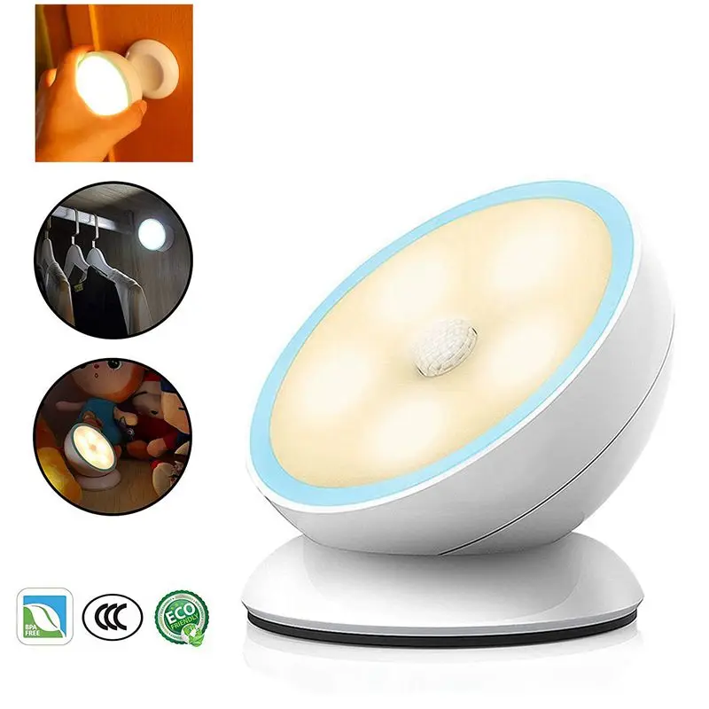 360 Degree Rotating USB Rechargeable LED Night Light Lamp Motion Sensor Light Wall Light For Closet Corridor Cabinet Bedroom