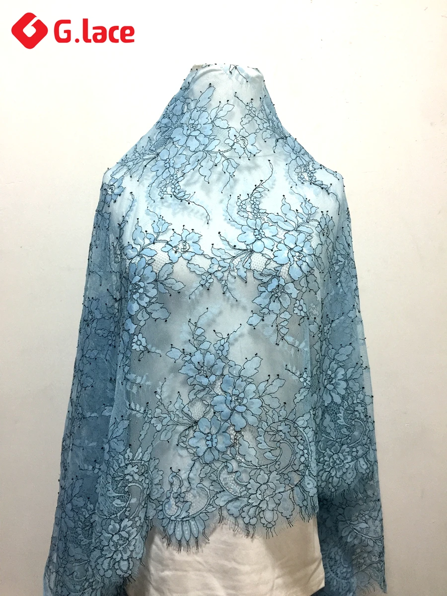 GLace3M/lot Eyelash LACE Blue lace fabric for wedding derss decoarion clothing fabric House accessory GLJ001