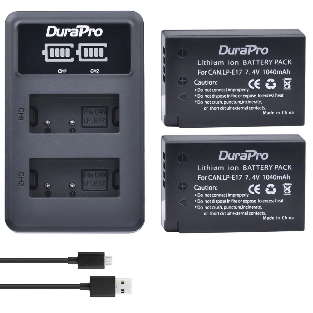 

DuraPro 2pc LP-E17 LPE17 LP E17 Battery+ LED Dual Charger for Canon EOS Rebel T6i 750D T6s 760D M3 800D 8000D Kiss X8i