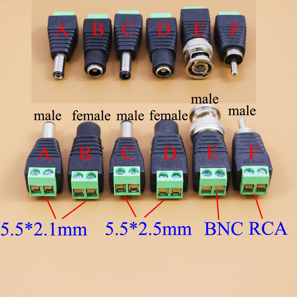 YuXi male and female DC Power plug 5.5 x 2.1MM 5.5*2.5MM BNC/RCA 12V 24V Jack Adapter Connector Plug