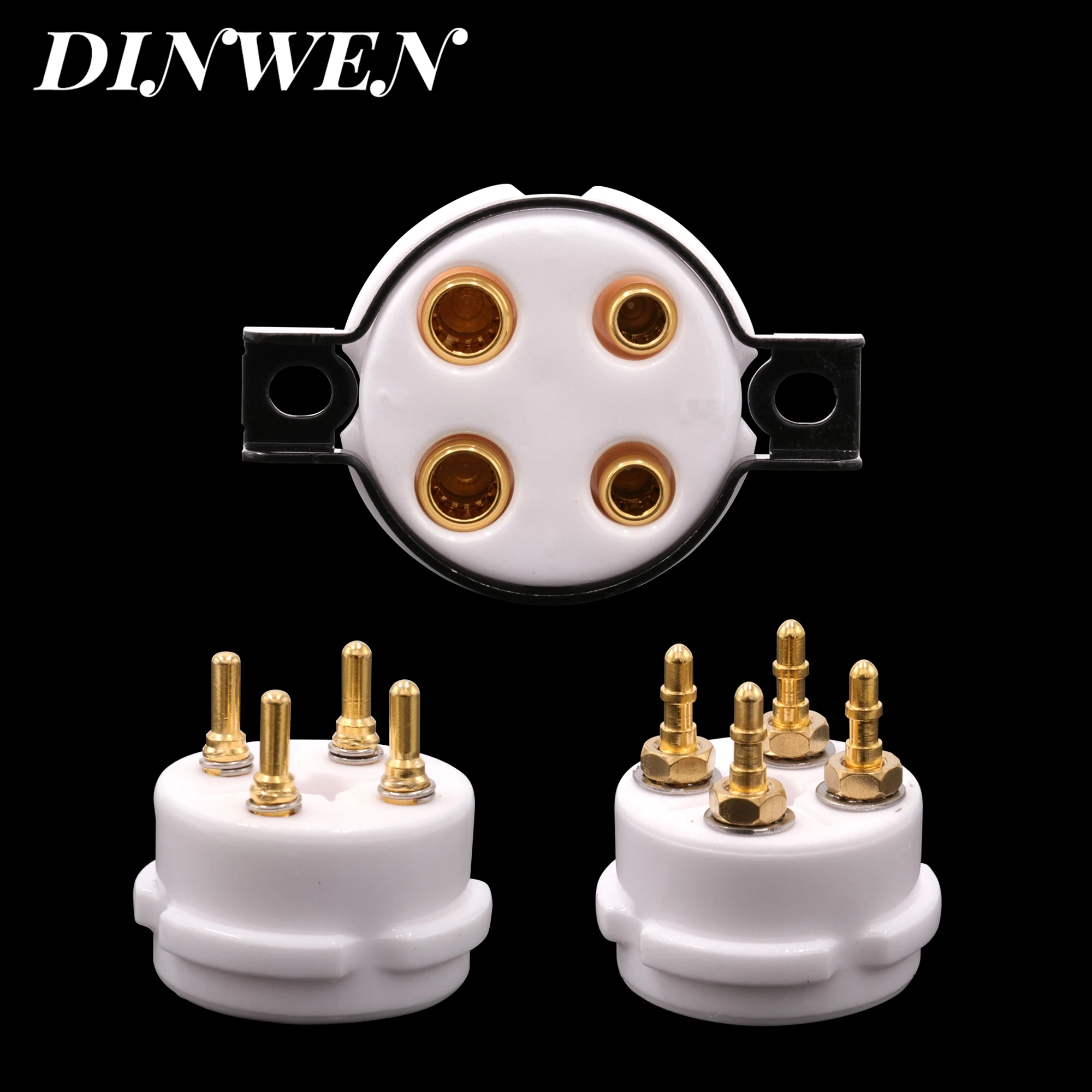 1PC 4PIN ROHR BUCHSE EIZZ High-End Keramik Vergoldet Kupfer VENTIL BASIS für 300B 2A3 811 5Z3 45 71A Vintage Audio Verstärker DIY – Detail 1