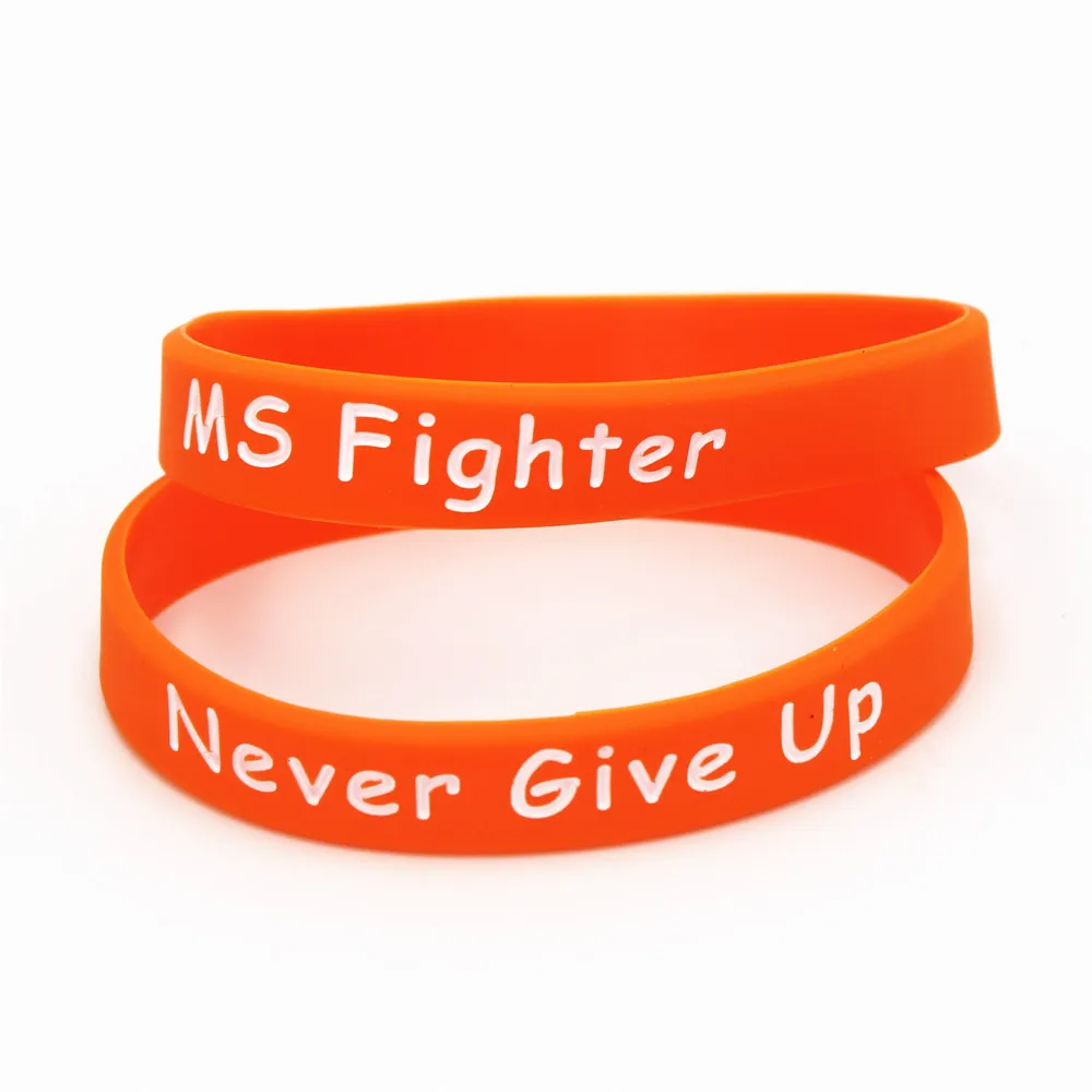 Hot Sale 1PC Motivational Bracelet MS Fighter Never Give Up Silicone Wristband Orange Silicone Bracelets&Bangles Gifts SH153