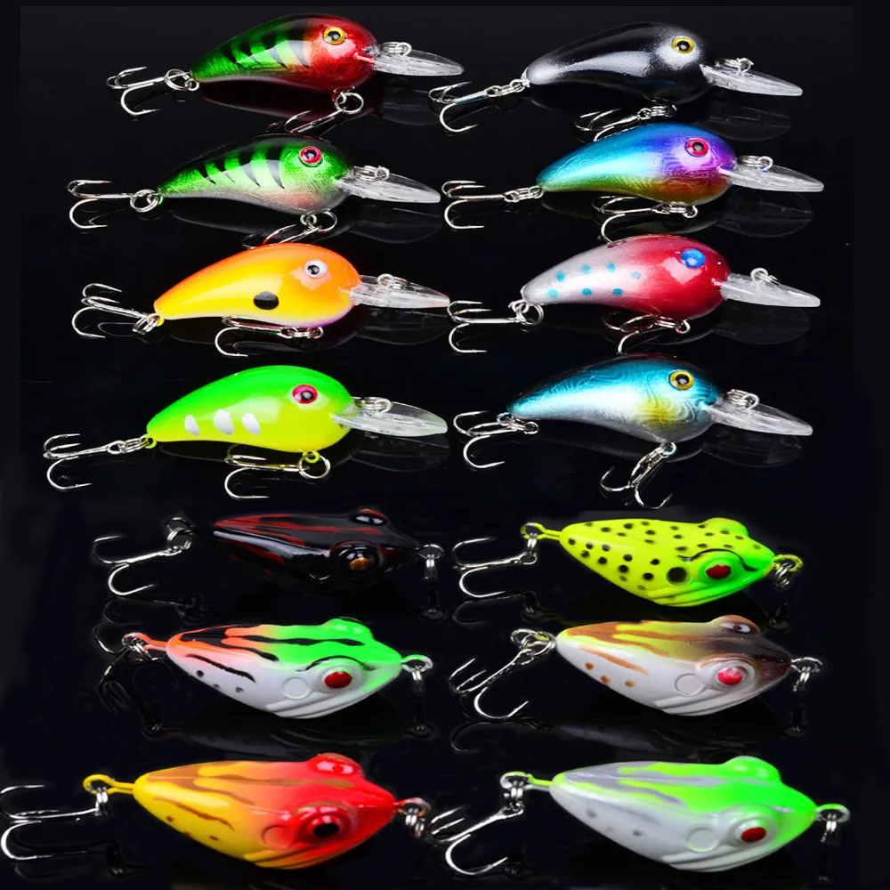

Lot 14pcs Mixed Color Fishing Lures Crankbaits Hooks Minnow Crank Bait Tackle