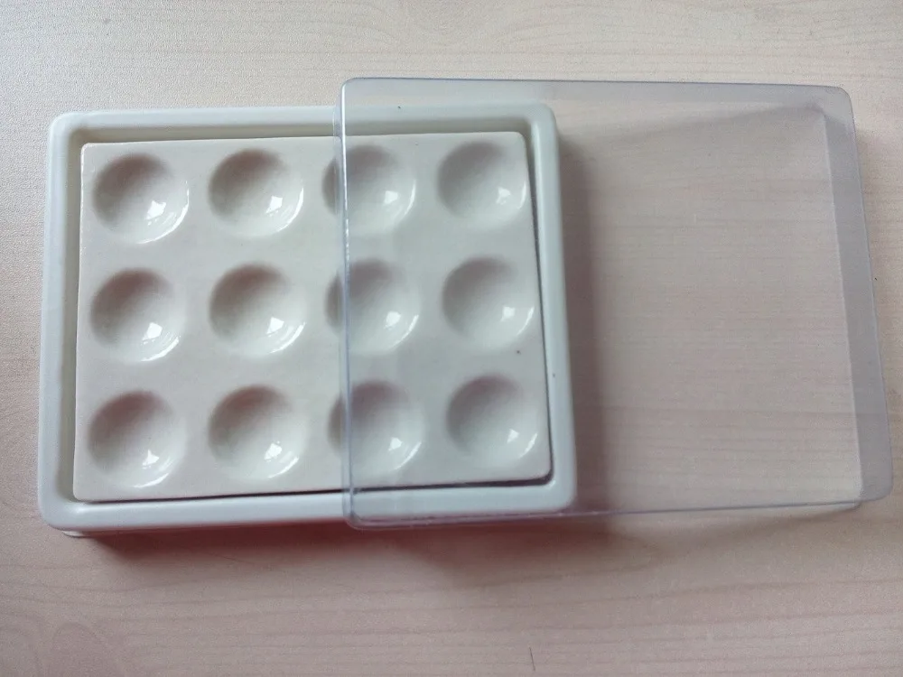 

Dental Lab Porcelain Ceramic Mixing Material Watering Wet Tray 12 Pits Moisturizing Plate 12 Slot Ceramic Palette with Cover