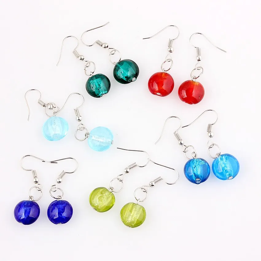 Wholesale Lots 6Pairs Hand-made Women\'s Romatic Elegant Classic Dangle Color Round Murano Glass Earrings Free Shipping