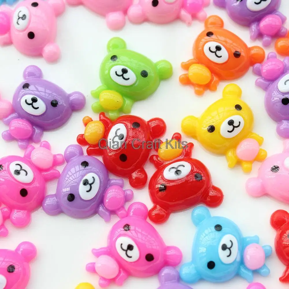 

200pcs mixed colors BEARS Resin Decoden Kawaii Flatback Cabochon 24mm lovely printed D25