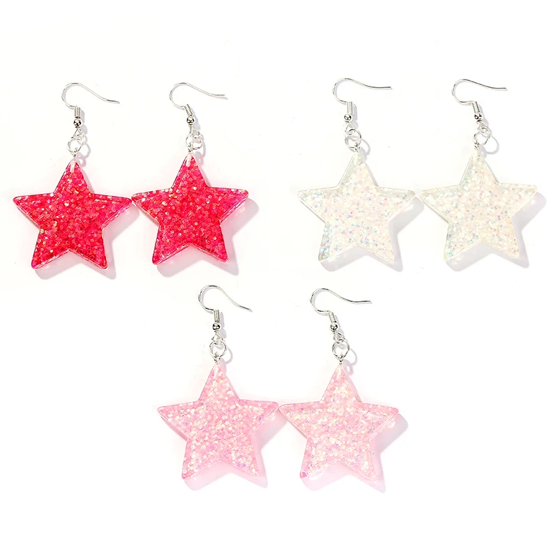 1pair Fashion Craft Glitter Hearth and star Drop Earrings Resin earring for Birthday Gift Child  Girls Teens Jewelry