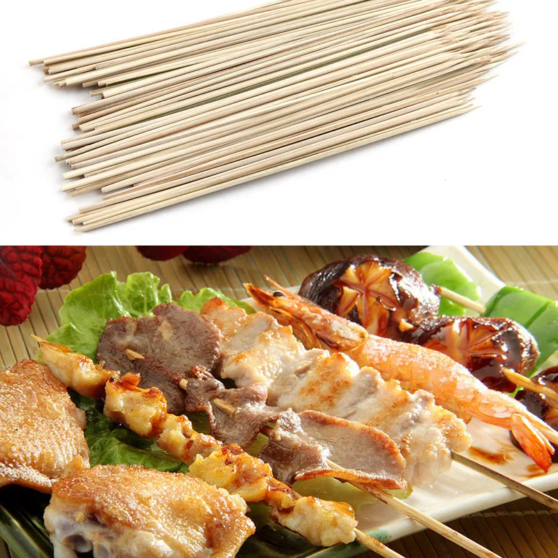 100-200pcs BBQ Tools Long Bamboo Skewers sticks BBQ Candy stickers Twister Cotton Floss BBQ Accessories Restaurant 30CM *2.5MM