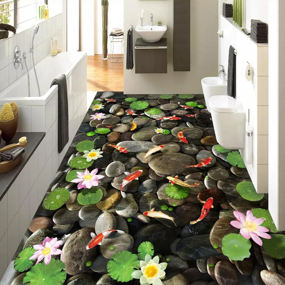 

Floor wallpaper Cobblestone Lotus Koi Living Room Bathroom Floor Picture