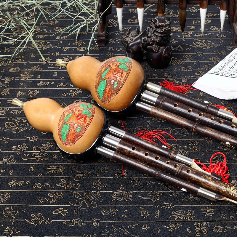 New 1Piece C-Key Hulusi Traditional Chinese Handmade Flute Gourd Cucurbit Flute Ethnic Musical Woodwind Instrument